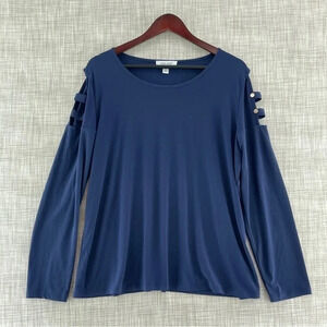 Nine West cold Shoulder Cut Out Long Sleeve Navy Blue Blouse Women's XL